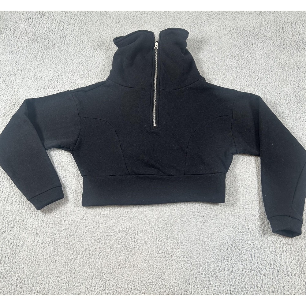 Love Streak Sweatshirt Womens Small Black 1/2 Zip High Neck Cropped Fleece